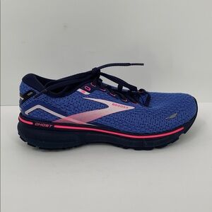 Brooks Ghost 15 running shoe sneakers blue pink walking comfort mesh women 8